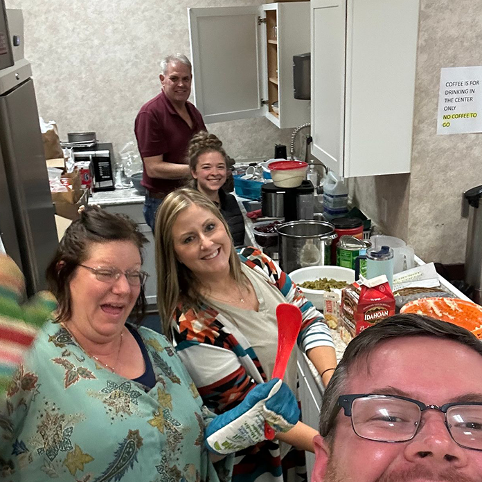 Group preparing dinner